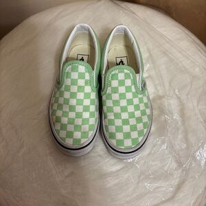 Vans Kids Green and White Checkered Slip-On Sneakers